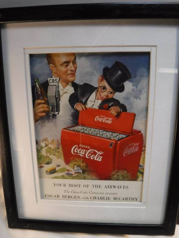lot 4262 image: 4 different coca cola framed advertisements in each lot.