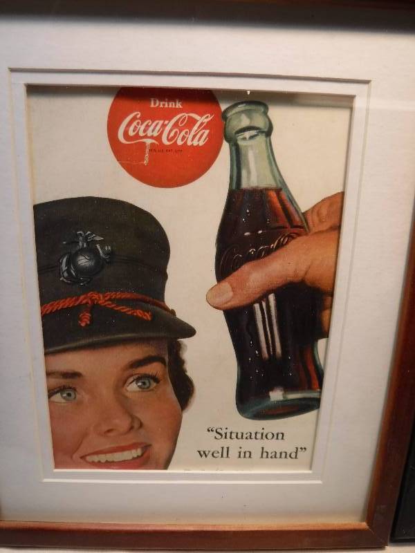 lot 4263 image: 4 different coca cola framed advertisements in each lot.