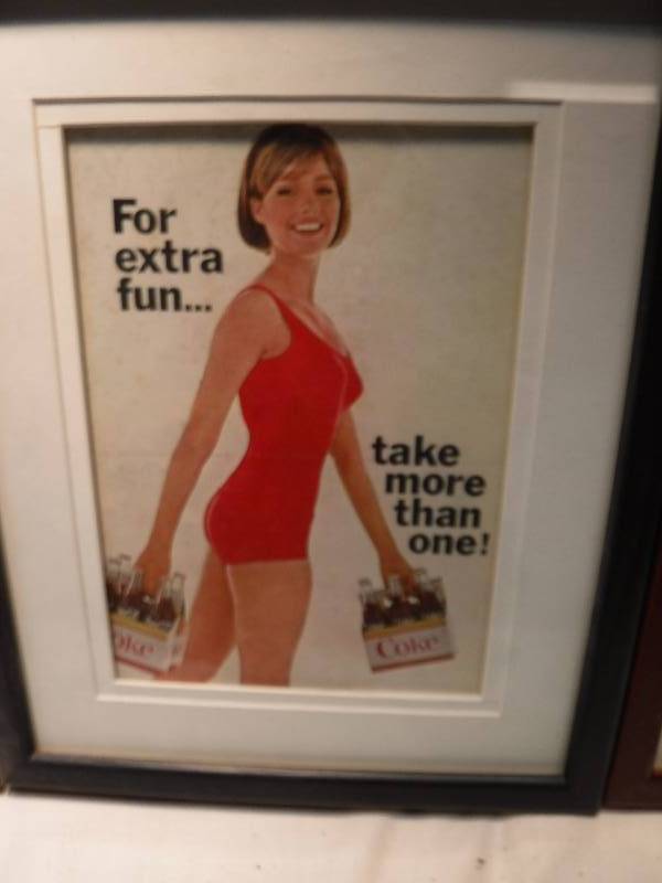 lot 4264 image: 4 different coca cola framed advertisements in each lot.