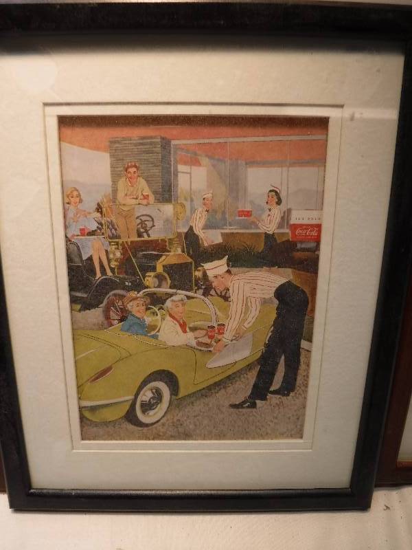 lot 4266 image: 4 different coca cola framed advertisements in each lot.