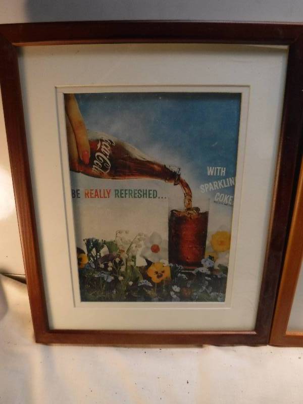 lot 4268 image: 4 different coca cola framed advertisements in each lot.
