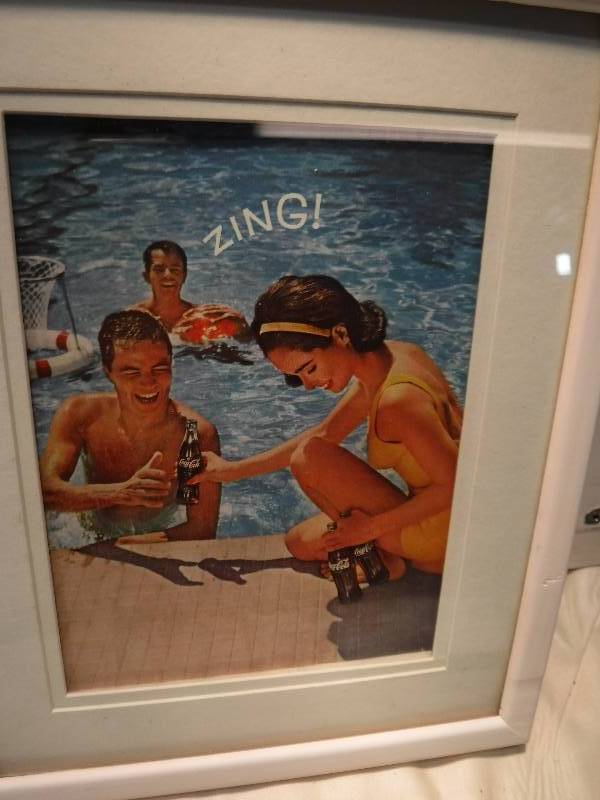 lot 4269 image: 4 different coca cola framed advertisements in each lot.