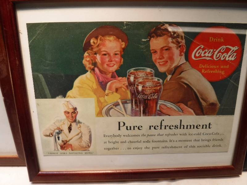 lot 4270 image: 4 different coca cola framed advertisements in each lot.