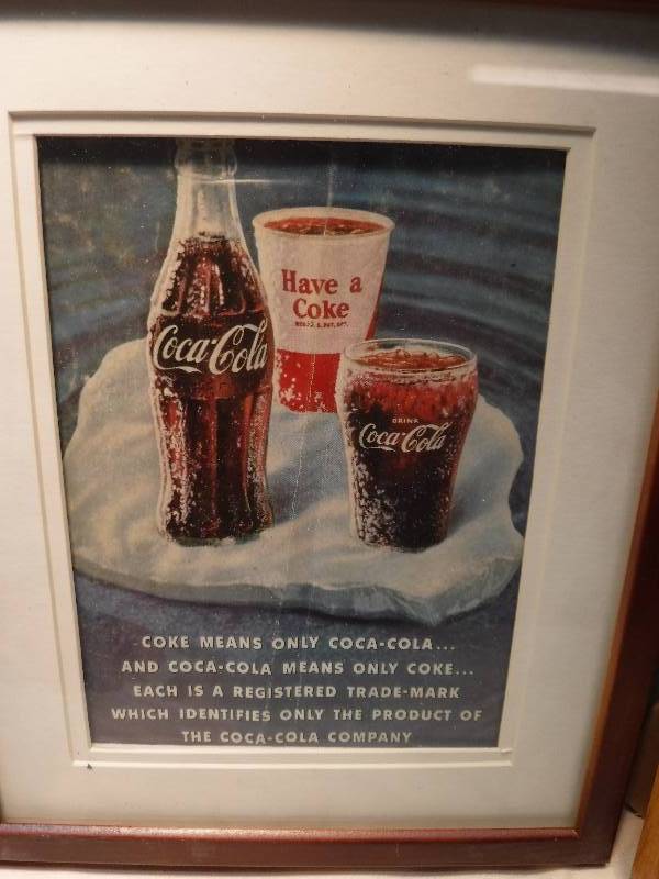 lot 4271 image: 4 different coca cola framed advertisements in each lot.
