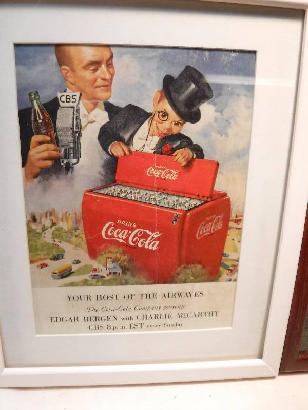 lot 4272 image: 4 different coca cola framed advertisements in each lot.