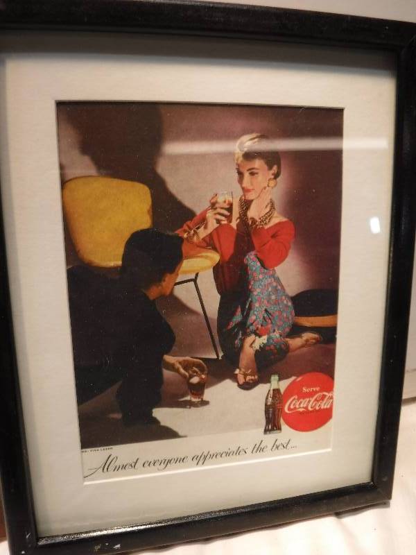 lot 4276 image: 4 different coca cola framed advertisements in each lot.