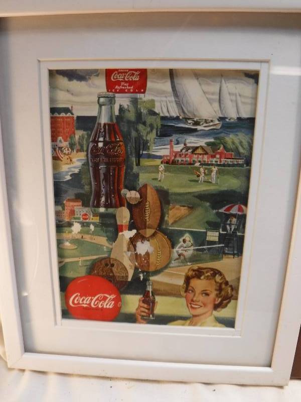lot 4278 image: 4 different coca cola framed advertisements in each lot.