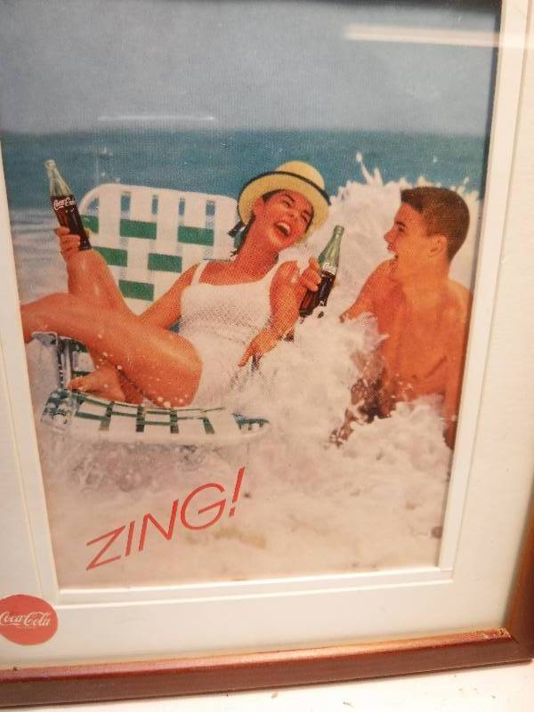 lot 4279 image: 4 different coca cola framed advertisements in each lot.