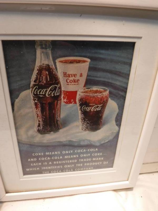 lot 4280 image: 4 different coca cola framed advertisements in each lot.