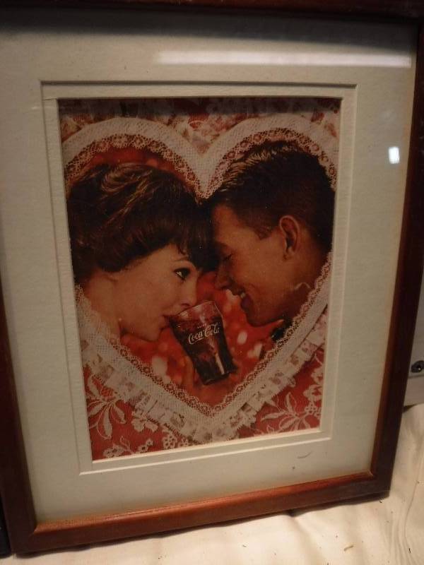 lot 4283 image: 4 different coca cola framed advertisements in each lot.