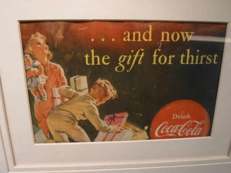 lot 4284 image: 4 different coca cola framed advertisements in each lot.