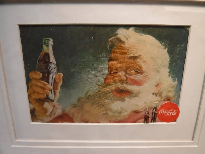 lot 4285 image: 4 different coca cola framed advertisements in each lot.