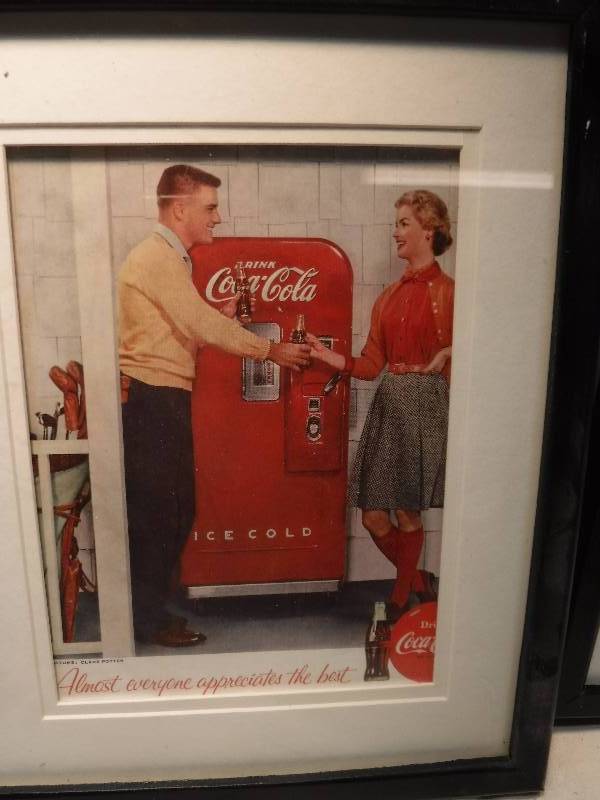 lot 4286 image: 4 different coca cola framed advertisements in each lot.