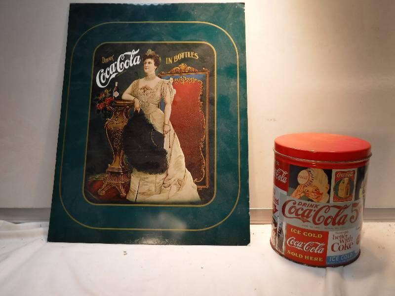 lot 4289 image: coca cola tin sign and tin