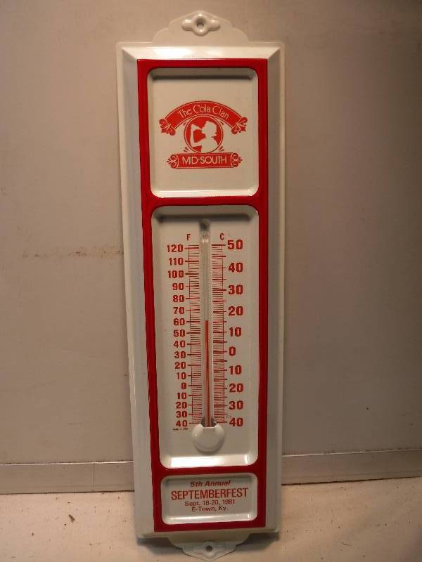 lot 4296 image: Vintage The Cola Clan Mid-South Coca Cola Schmidt Museum Thermometer Advertising