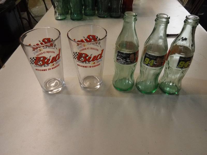 lot 4351 image: Dale Earnhardt coca cola bottle Kansas Speedway Glasses