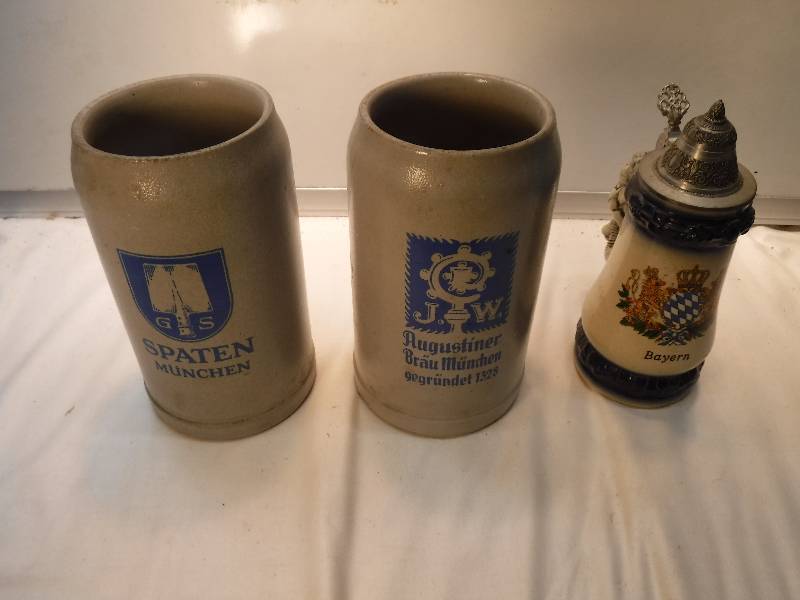 lot 4375 image: 3 German Beer steins mugs