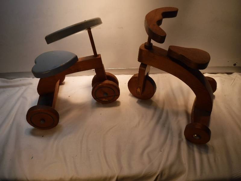 lot 4381 image: 2 decorative wood tricycles