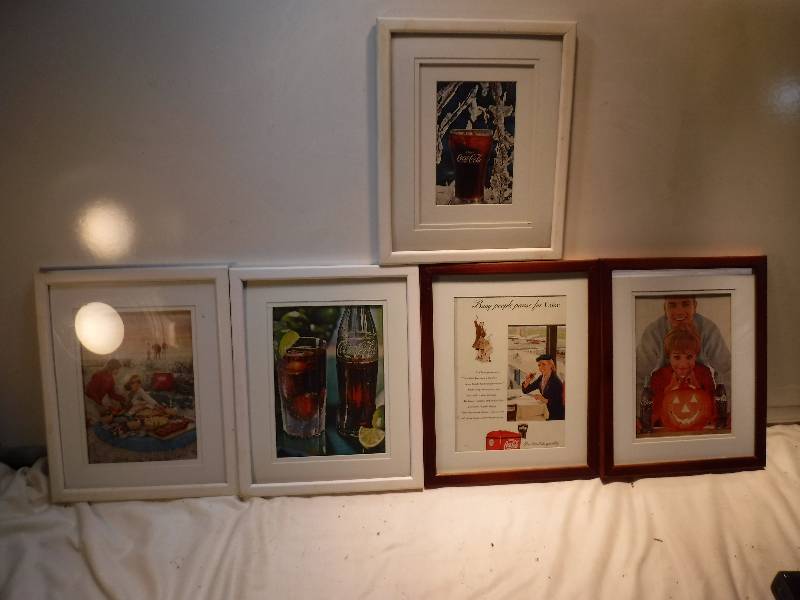 lot 4386 image: Framed Coca cola advertising, includes a Halloween one