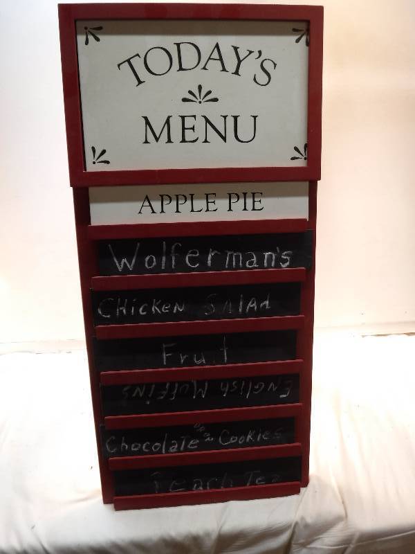 lot 4387 image: Chalk Menu board sandwich sidewalk sandwich board style