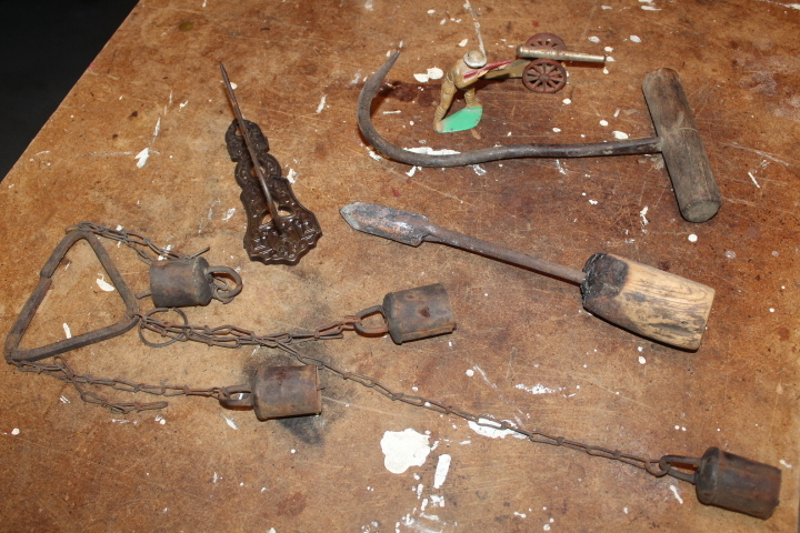 lot 5761 image: Mini Cannon, Solder Iron, Bells and Hook