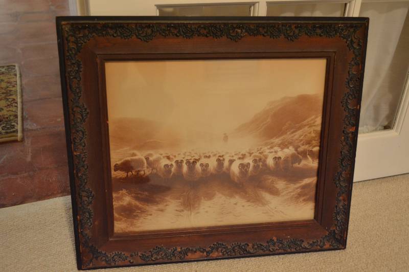 lot 5737 image: Old Sheep Herd picture in Ornate Frame