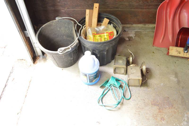 lot 5792 image: Rubber Feed Bucket, Washer Fluid, Lights and Misc