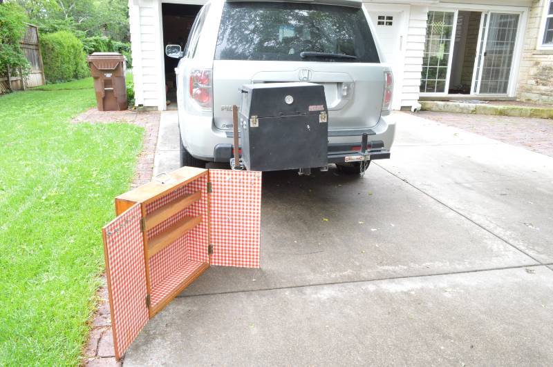 lot 5617 image: Hasty-Bake on Grill-Pac Universal Hitch Holder with Wood Box for Seasonings and Supplies