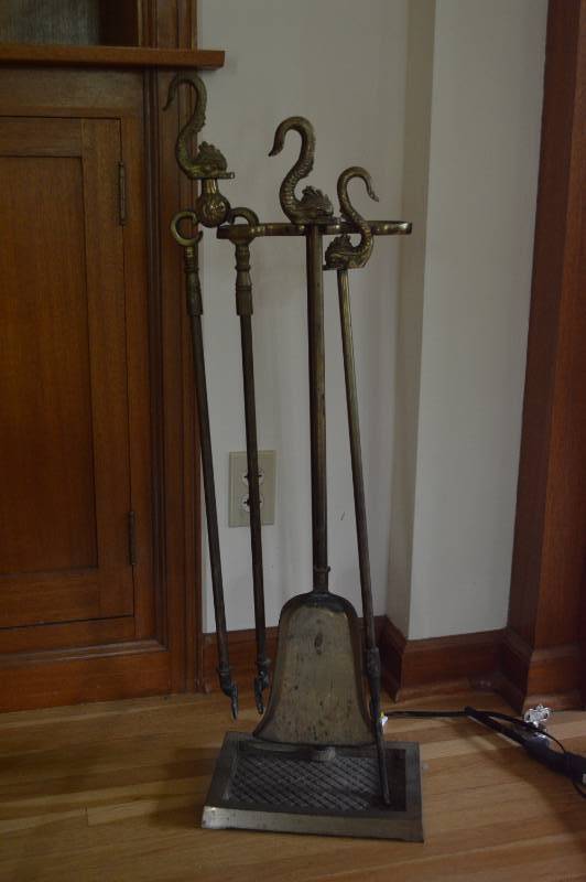 lot 5641 image: Heavy Brass Fireplace Tools