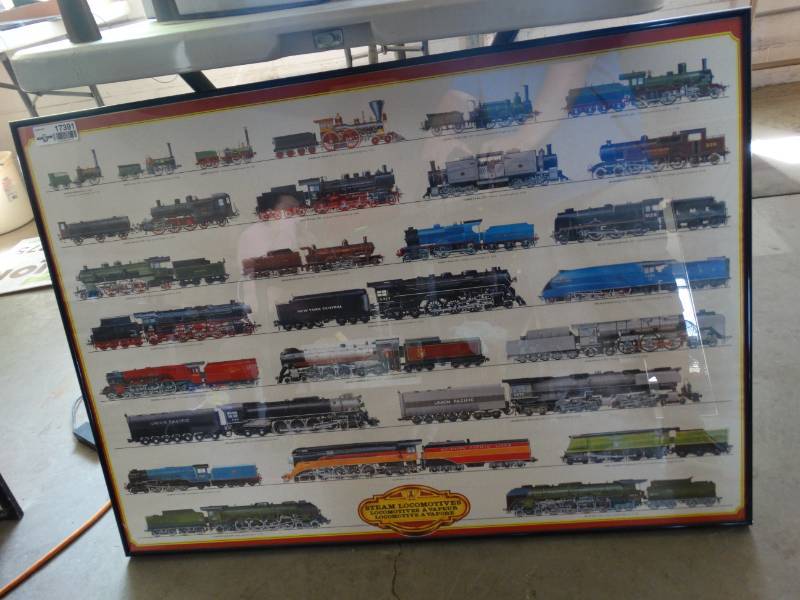 lot 17391 image: Steam locomotive wall art.