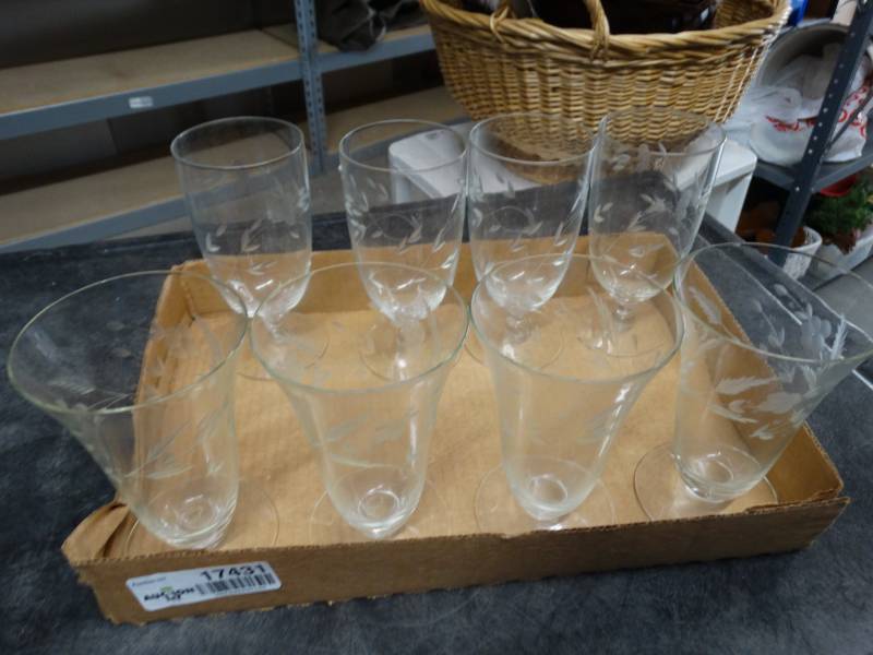 lot 17431 image: Glass cups with designs.