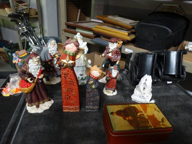 lot 17493 image: Lot of various christmas decor, dustpan, & chair.
