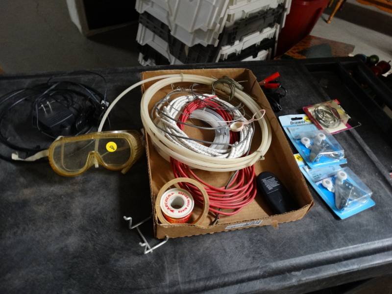 lot 17511 image: Lot of cables, drawer hardware, tape, & more.