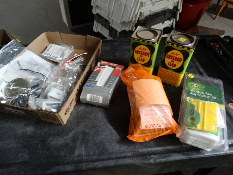 lot 17513 image: Lot of window film application kit, fanlight control, hardware & more.