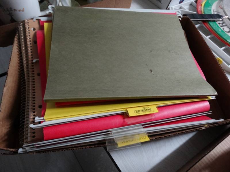 lot 17536 image: Lot of folders, paper, not books, & more.