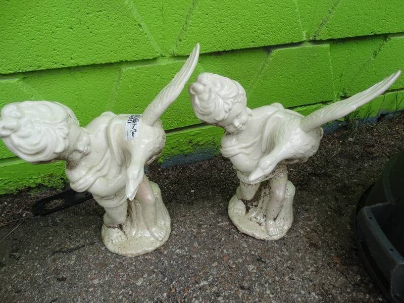lot 17590 image: 2 Girl with duck garden statues.