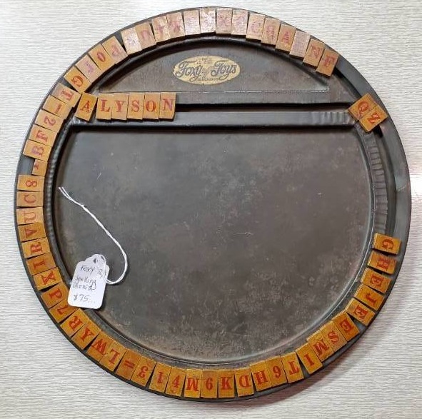 lot 13800 image: 1917 ANTIQUE FOXY TOYS Spelling Counting Reading Educational Toy Wood Metal