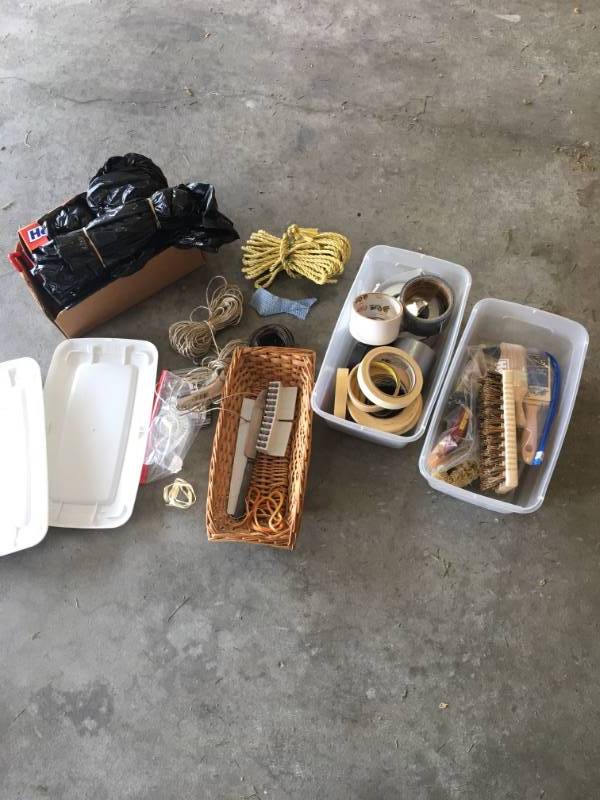 lot 13709 image: Misc Household Brushes, Tape, Cord  Wires