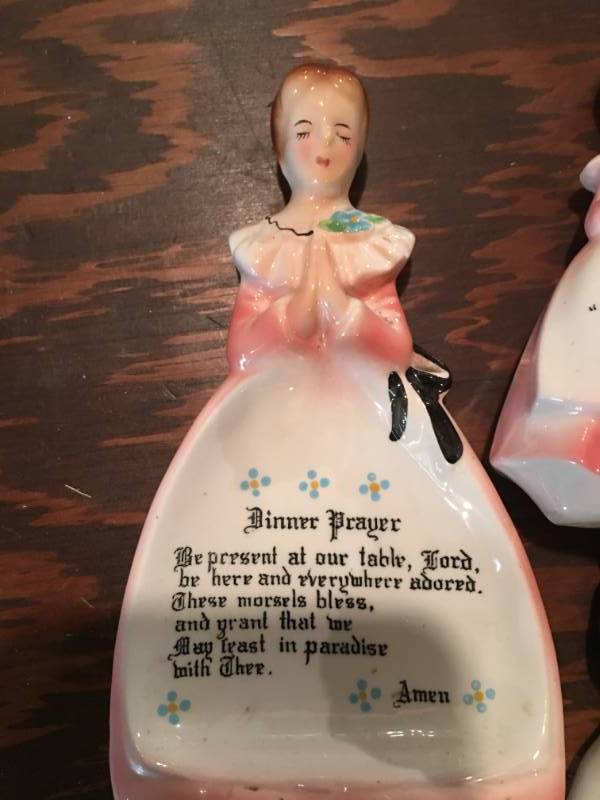lot 13719 image: Vintage Prayer Spoon Holder And Salt Shaker