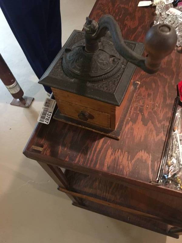 lot 13787 image: Wood  Cast Iron Coffee Mill # 1707