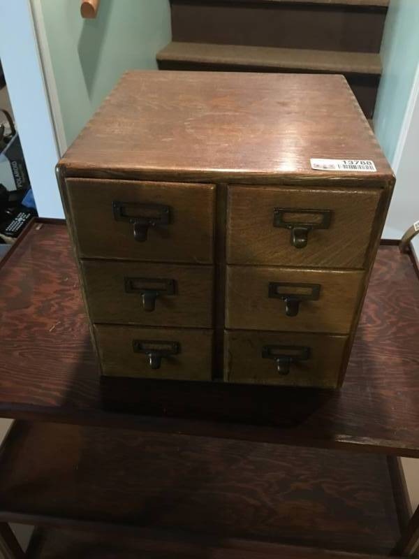 lot 13788 image: Six Drawer Wood Card Catalog File Box
