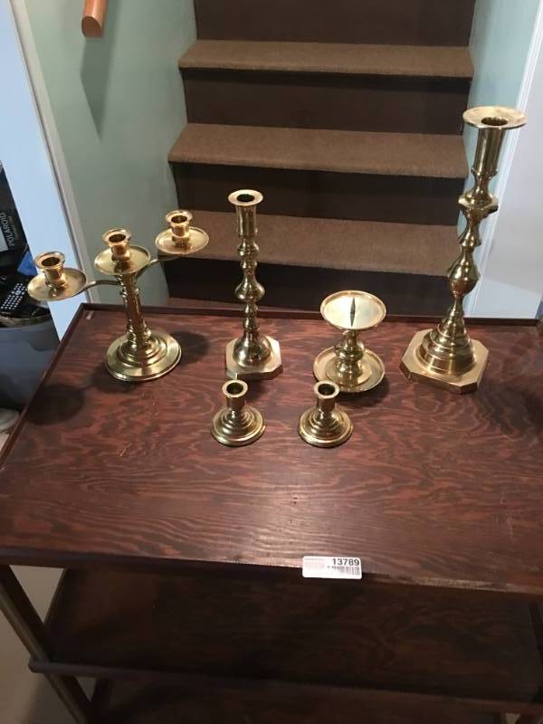 lot 13789 image: Collection of Brass Candlestick Holders