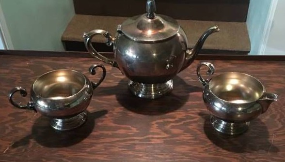 lot 13791 image: Bristol Silver Company Teapot Creamer and Sugar