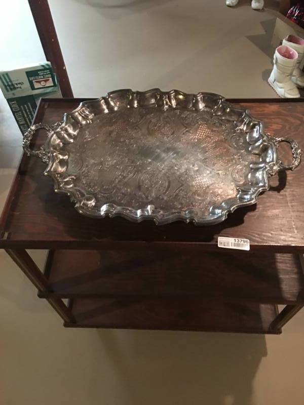 lot 13796 image: Silver Oval Double Handled Serving Tray