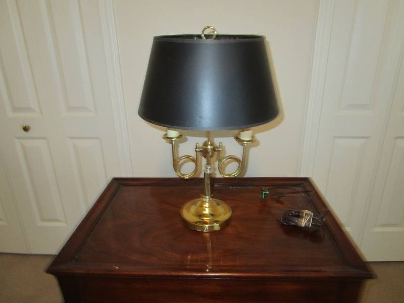 lot 13742 image: Two Light Vintage Electric Lamp with Shade