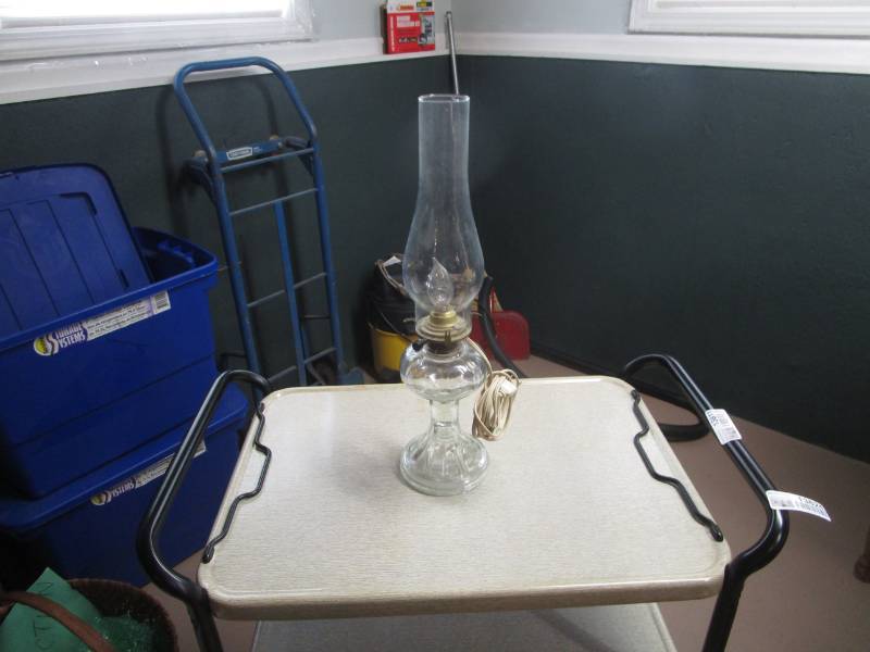 lot 13824 image: Converted Glass Oil Lamp to Electric