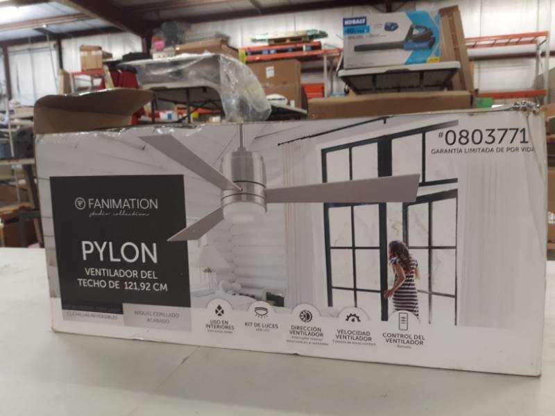 lot 6852 image: 48����Brushed Nickel Led Downrod Mount Ceiling Fan Light Kit & Remote 3 Blades