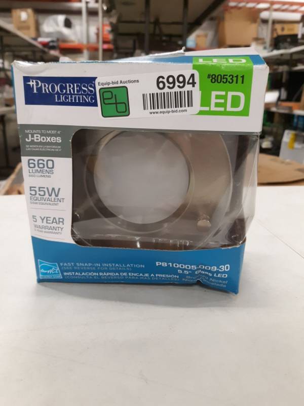 lot 6994 image: Progress Lighting Mini Flushmount Brushed Nickel 5.5  Glass Led Light