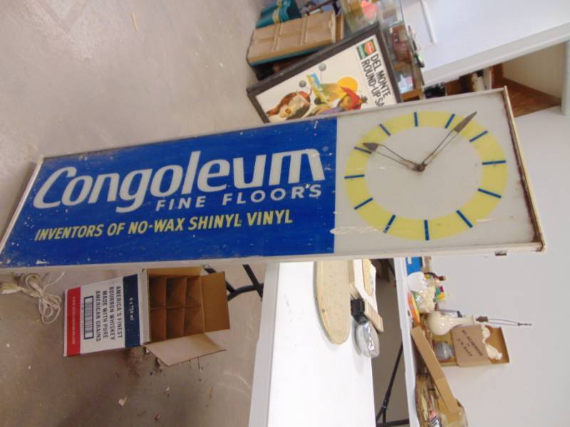 lot 4983 image: Congoleium Advertisement Clock 16 x 48