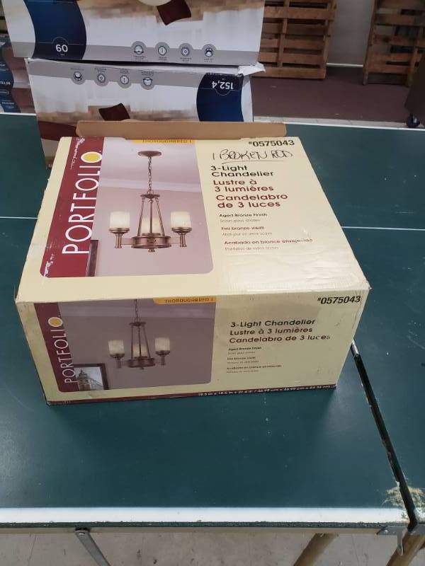 lot 6121 image: Portfolio 3-light Chandelier Appears New No Further Testing